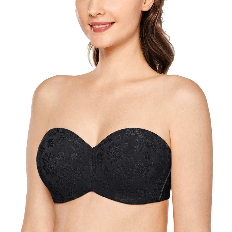 DELIMIRA Women's Strapless Jacquard Minimizer Bra Plus Size Underwire Non-Padded Black 36E - Image 1